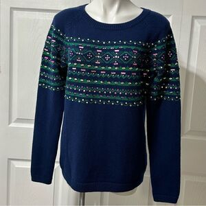 Talbots Lambswool Bejeweled Holiday Sweater Large